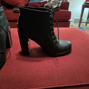 Torrid Black Heeled Boots with Gold Accents